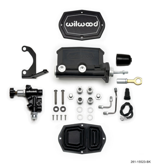 Wilwood Compact Tandem M/C - 1in Bore - w/Bracket and Valve (Pushrod) - Black