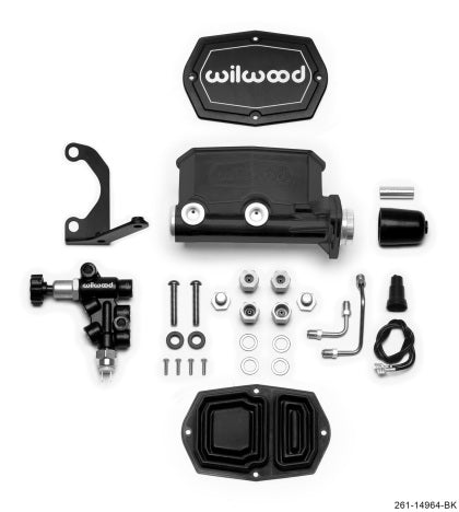 Wilwood Compact Tandem M/C - 1.12in Bore w/RH Bracket and Valve - Black