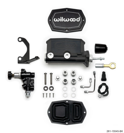 Wilwood Compact Tandem M/C - 1.12in Bore w/RH Bracket and Valve (Mustang Pushrod) - Black