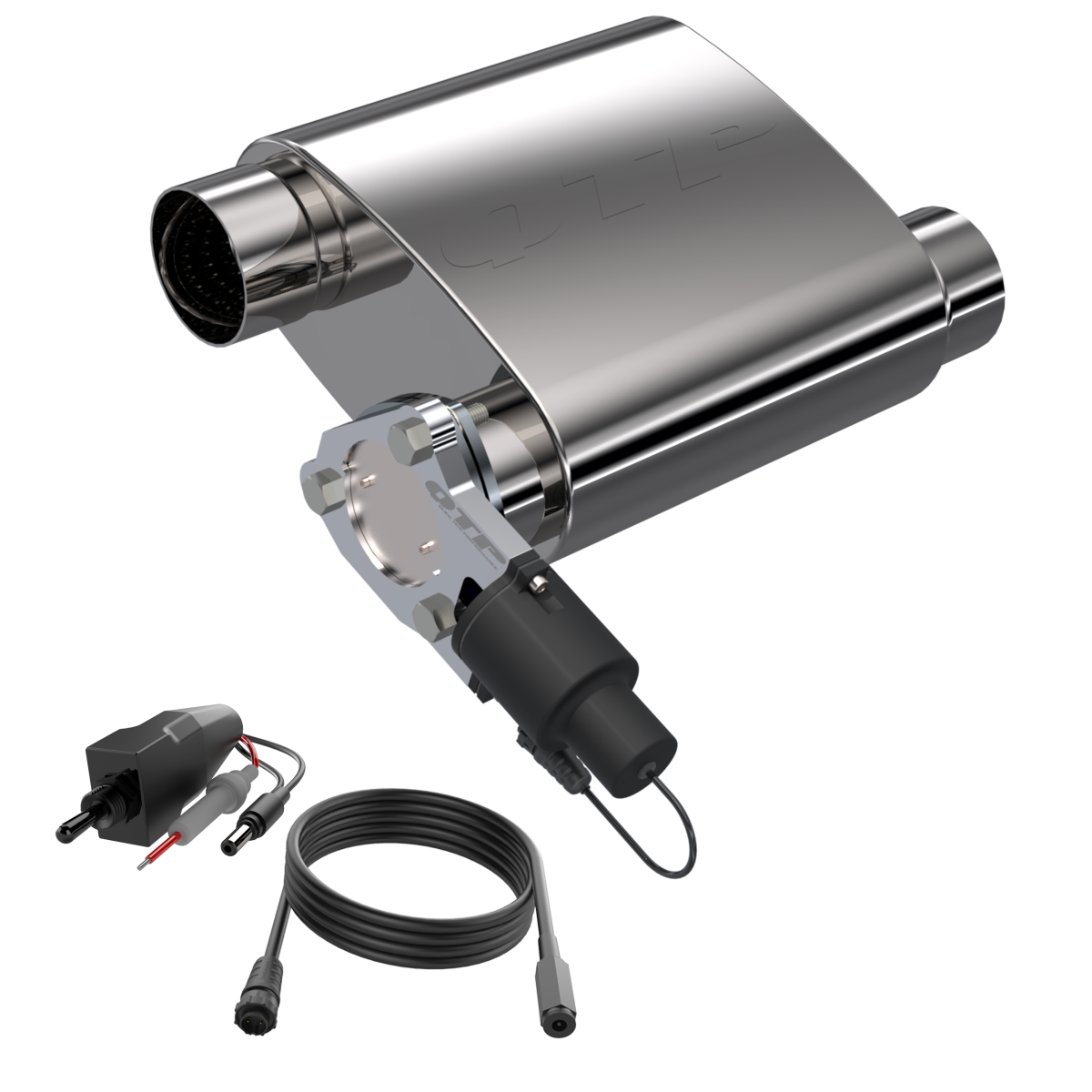 QTP 3in Weld-On 304SS Screamer Muffler Short Case w/Bolt-On QTEC Electric Cutout