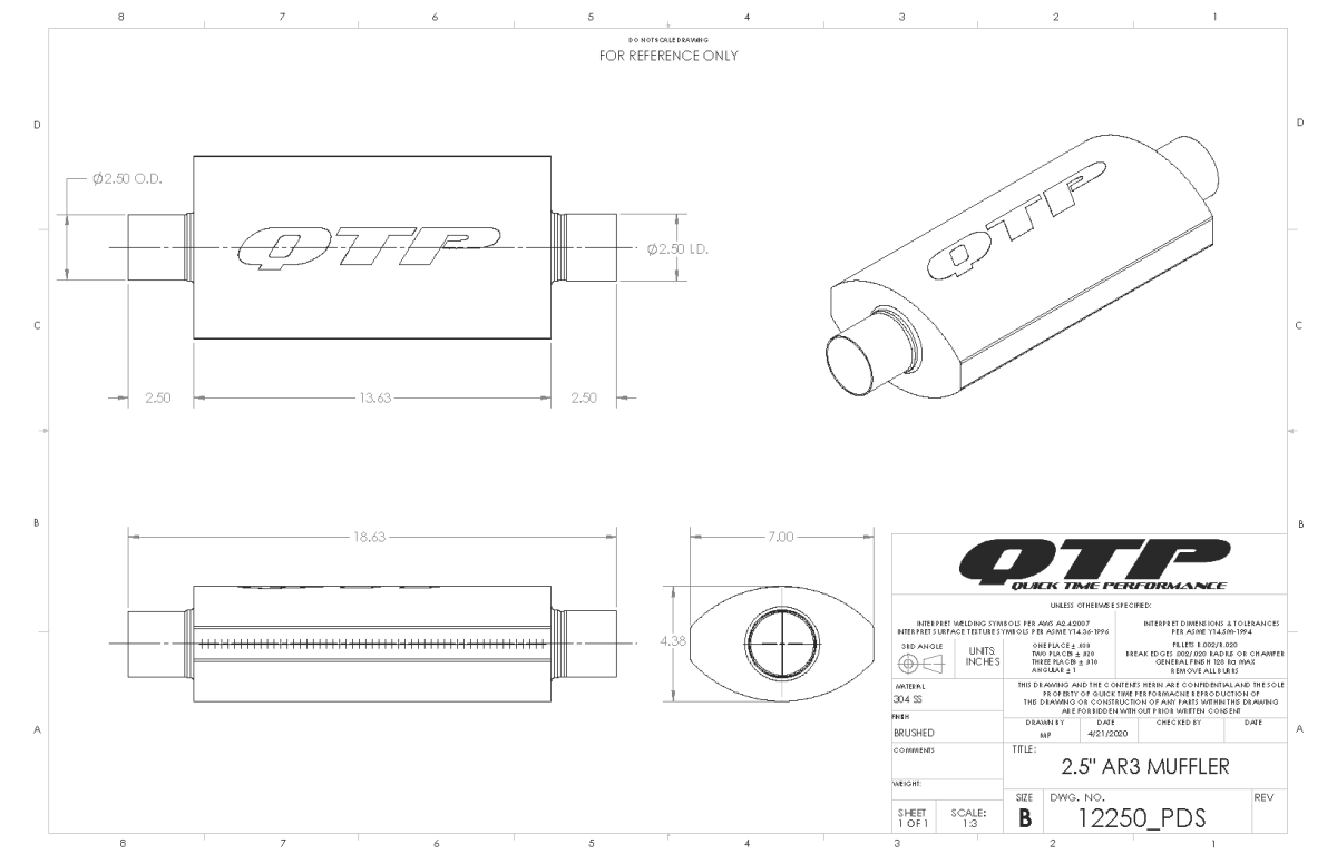 QTP 2.50 Inch AR3 Muffler