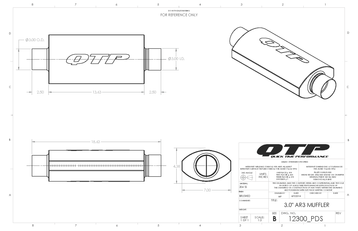 QTP 3.00 Inch AR3 Muffler