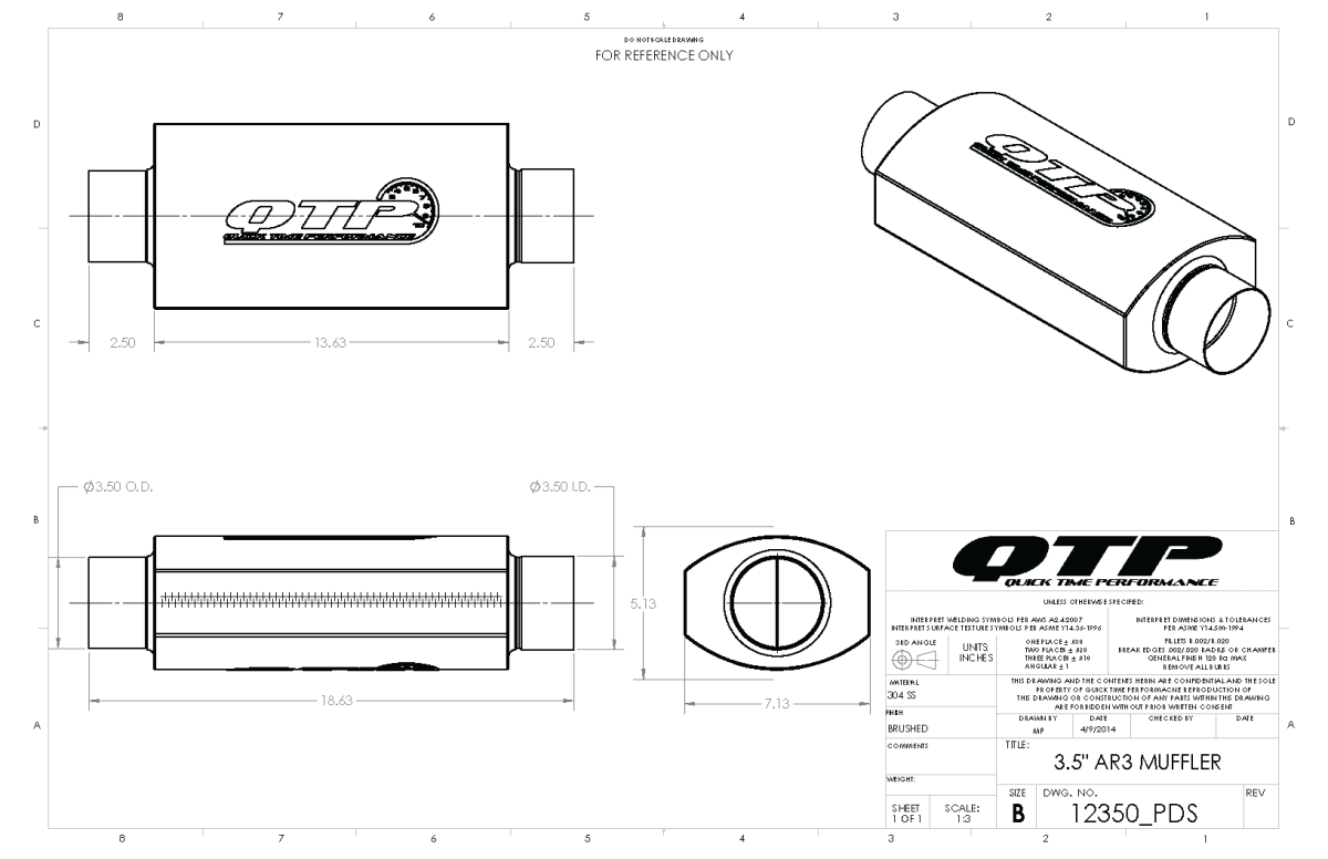 QTP 3.50 Inch AR3 Muffler