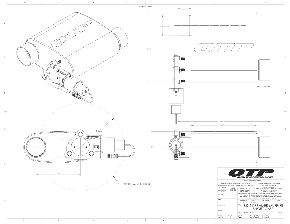 QTP 3in Weld-On 304SS Screamer Muffler Short Case w/Bolt-On QTEC Electric Cutout