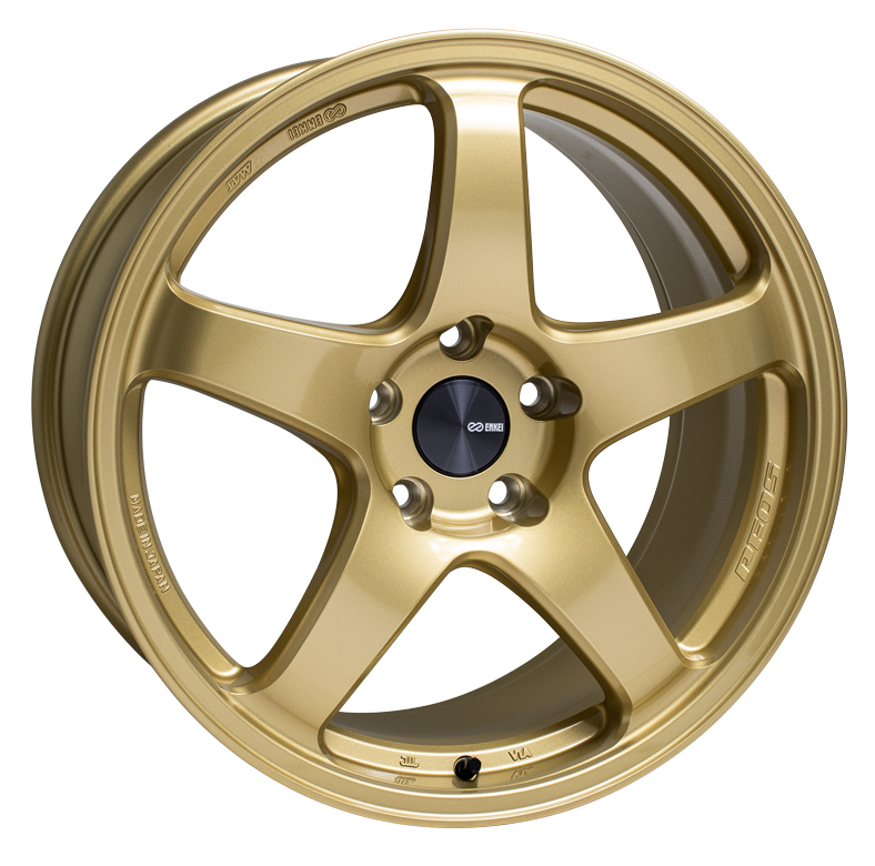 18x9.5 Enkei PF05, 5x114.3 38mm Offset 75mm Bore Gold Wheel