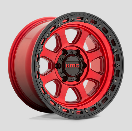 17x9.0 KMC Chase KM548 Candy Red w/Black Lip