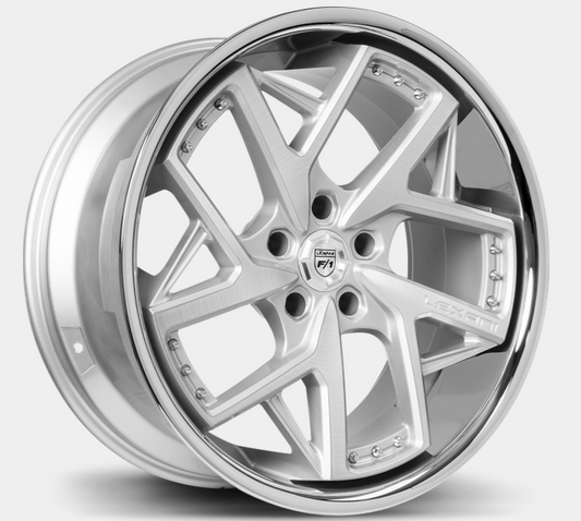 20x9.0 / 20x10.5 Lexani Devoe 5x112 Silver & Machined with Stainless Steel Lip