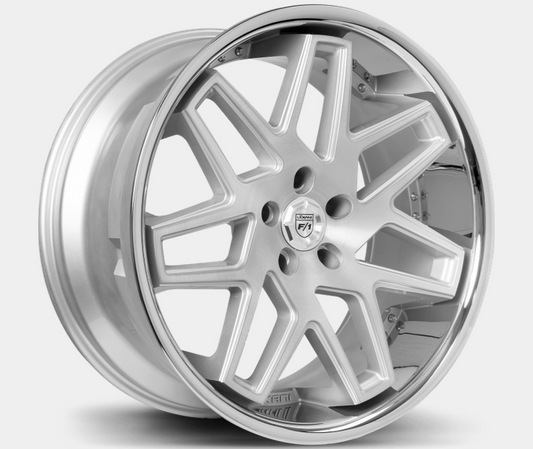 20x9.0 / 20x10.5 Lexani Nova 5x112 Silver & Machined with Stainless Steel Lip