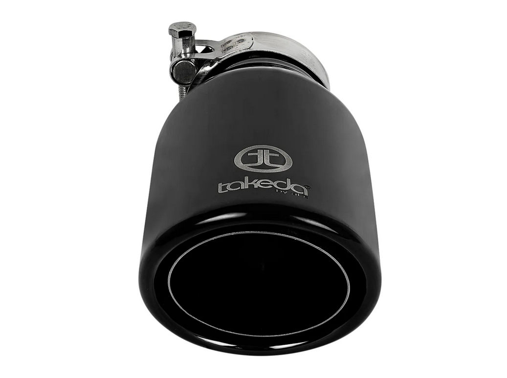 aFe Takeda 304 Stainless Steel Clamp-On Exhaust Tip 2.5in.Inlet / 4in Outlet - Black