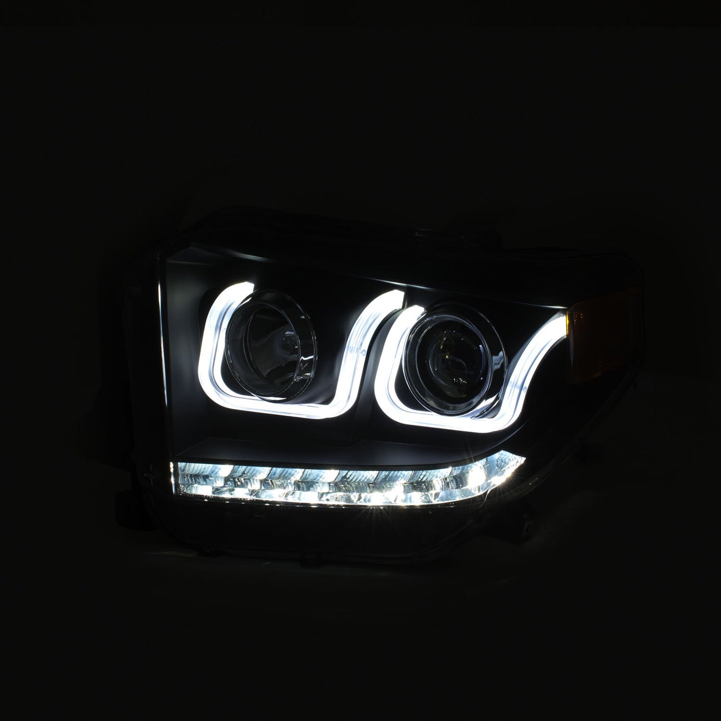 2014-2018 Toyota Tundra w/ LED DRL Projector Headlights w/ U-Bar Switchback Black w/ DRL