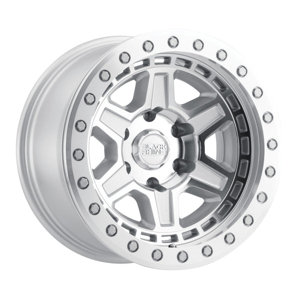 Black Rhino Reno Beadlock 17x8.5 5x127 ET-38 CB 71.6 Silver w/Mirror Face & Silver Bolts Wheel