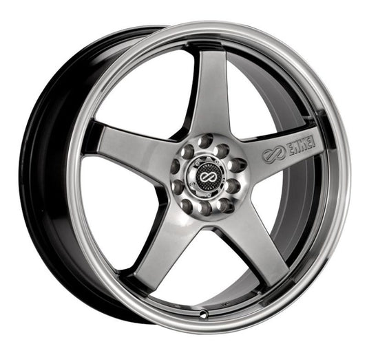 17x7.0 Enkei EV5, 5x100/114.3 38mm Offset 72.6 Bolt Diameter Hyper Black w/ Machined Lip Wheel