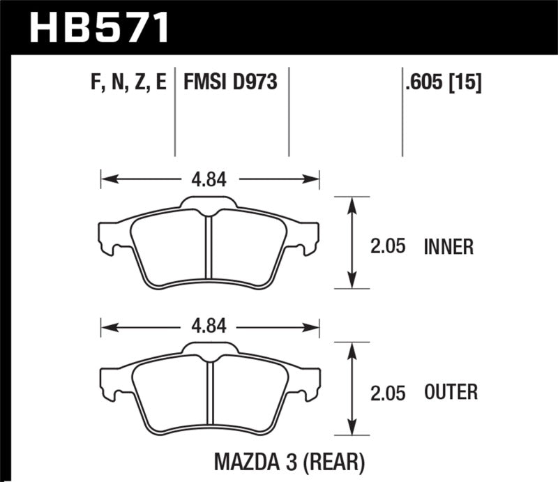 Hawk 07-09 Mazdaspeed3 / 06-07 Mazdaspeed6 / 06-07 Mazda3 HP+ Street Rear Brake Pads