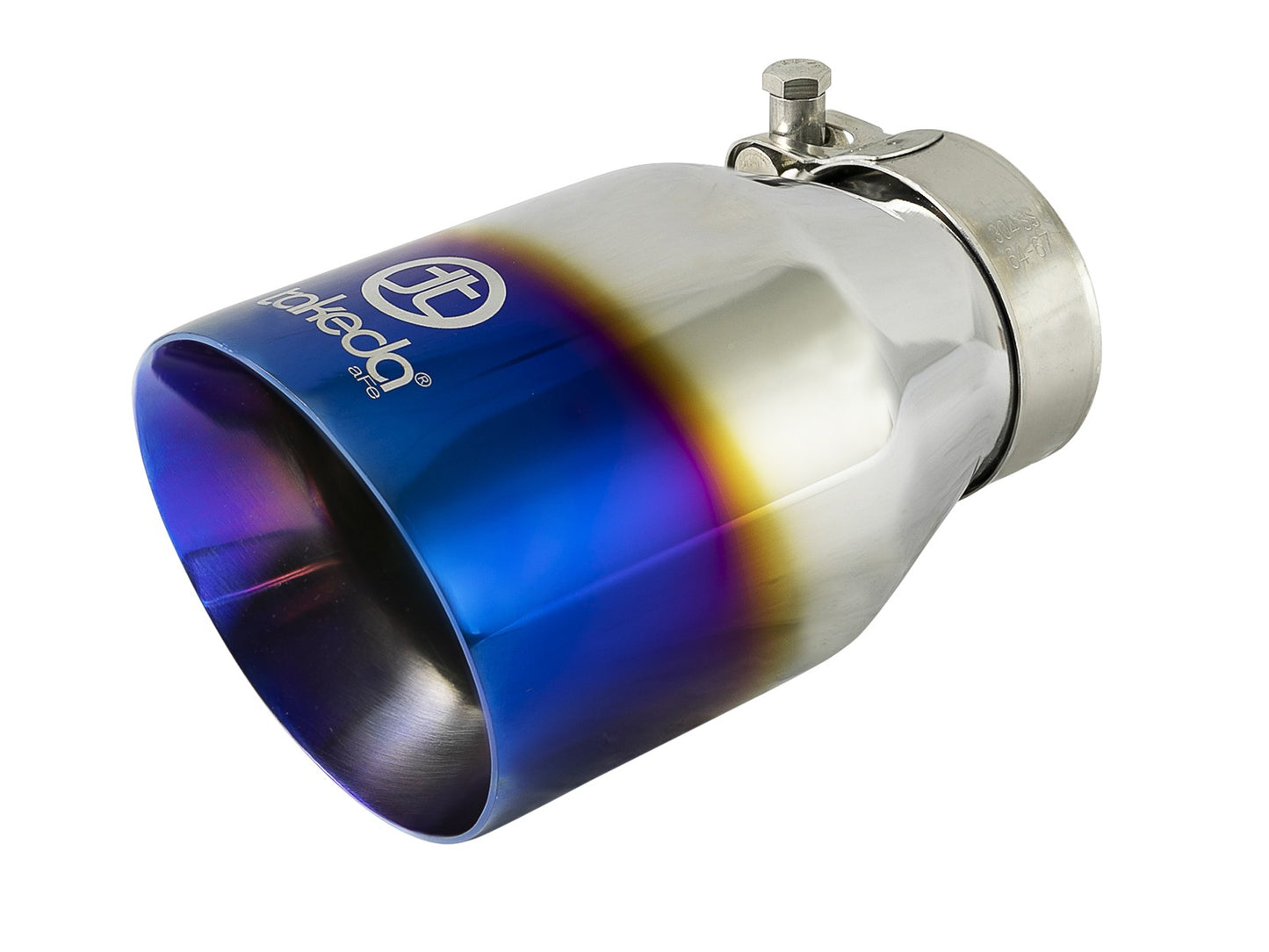 aFe Takeda 304 Stainless Steel Clamp-On Exhaust Tip 2.5in Inlet / 4in Outlet - Blue Flame