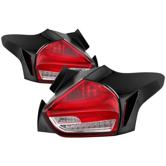 2015-2017 Ford Focus 5Dr Hatchback LED Tail Lights - Red Clear