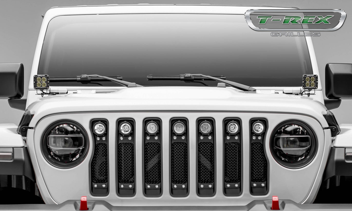 T-Rex Torch Series 2018-up Jeep Wrangler JL Black Powdercoat Insert with Chrome Studs and (7) 2" LED Lights