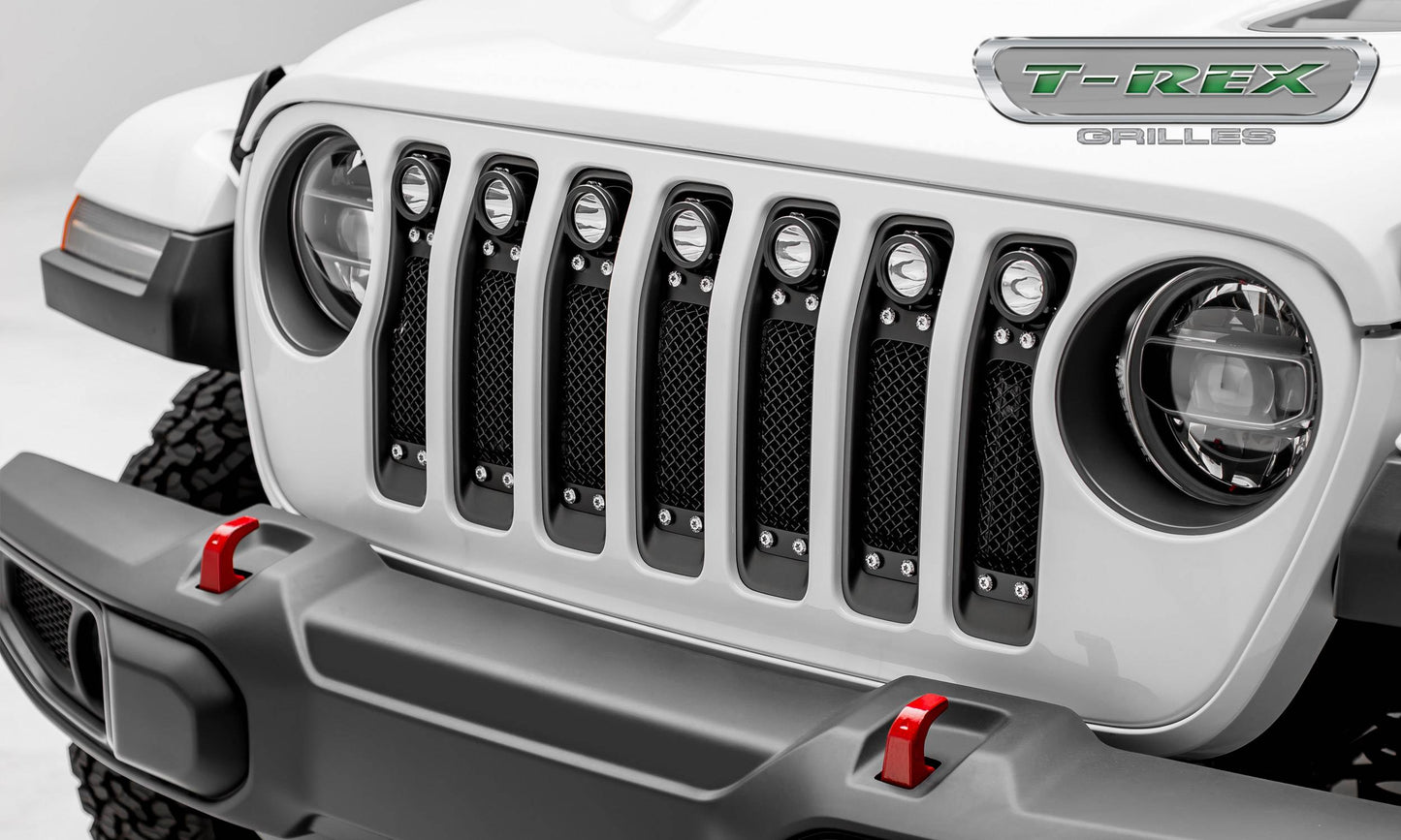 T-Rex Torch Series 2018-up Jeep Wrangler JL Black Powdercoat Insert with Chrome Studs and (7) 2" LED Lights