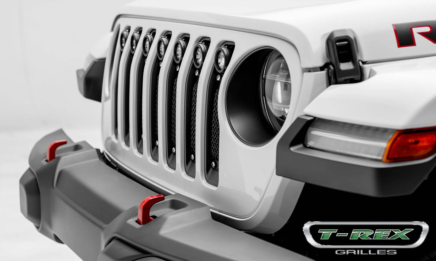 T-Rex Torch Series 2018-up Jeep Wrangler JL Black Powdercoat Insert with Chrome Studs and (7) 2" LED Lights