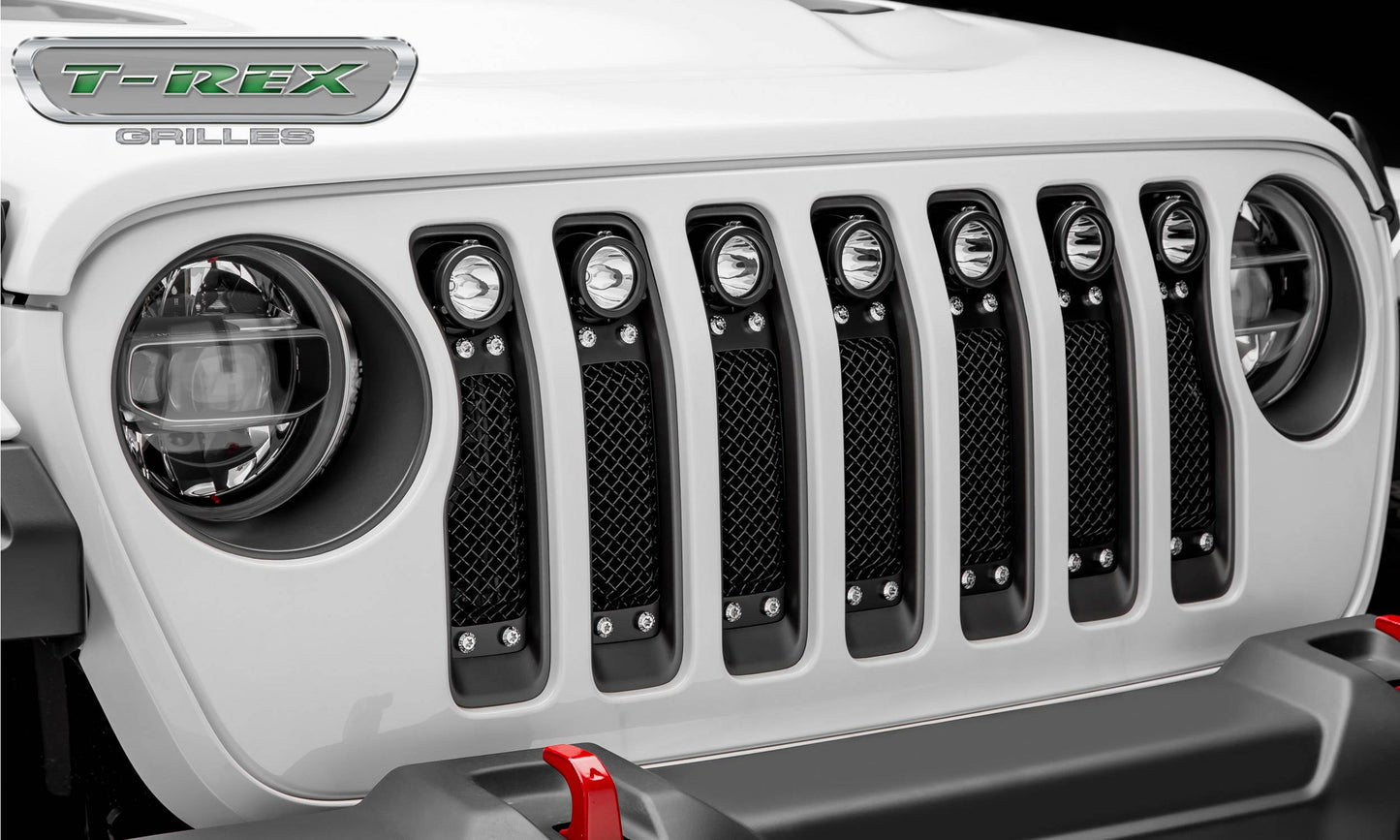 T-Rex Torch Series 2018-up Jeep Wrangler JL Black Powdercoat Insert with Chrome Studs and (7) 2" LED Lights