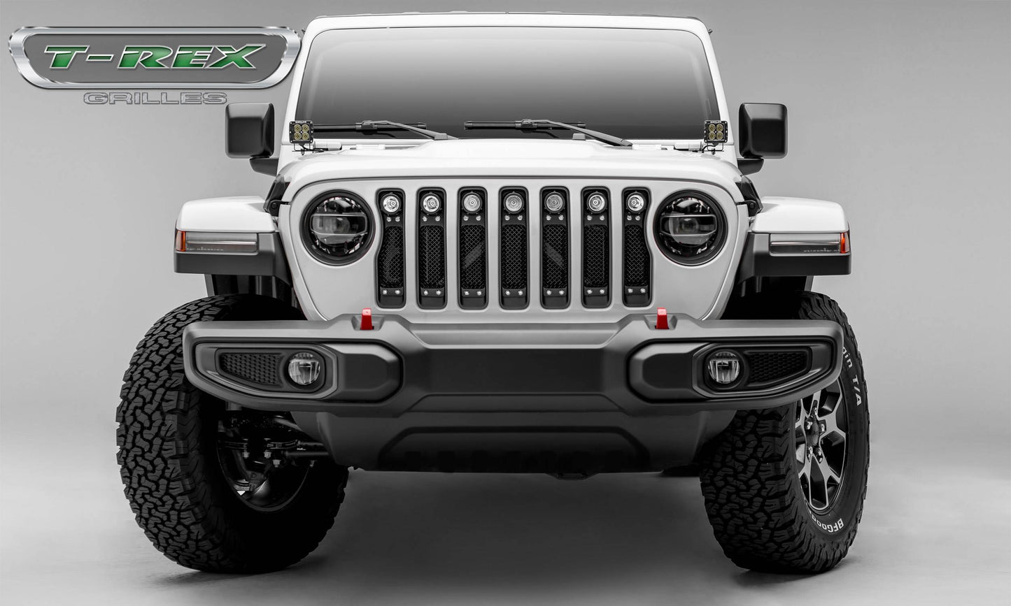 T-Rex Torch Series 2018-up Jeep Wrangler JL Black Powdercoat Insert with Chrome Studs and (7) 2" LED Lights