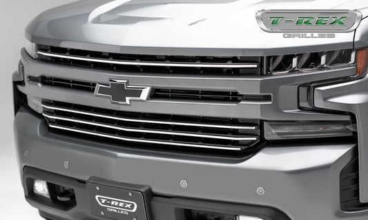 T-Rex 2019 Chevrolet Silverado 1500 Billet Grille, Horizontal Round, 4 Pc, Overlay (Silver Aluminum)