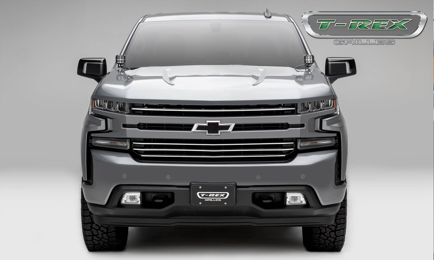 T-Rex 2019 Chevrolet Silverado 1500 Billet Grille, Horizontal Round, 4 Pc, Overlay (Silver Aluminum)