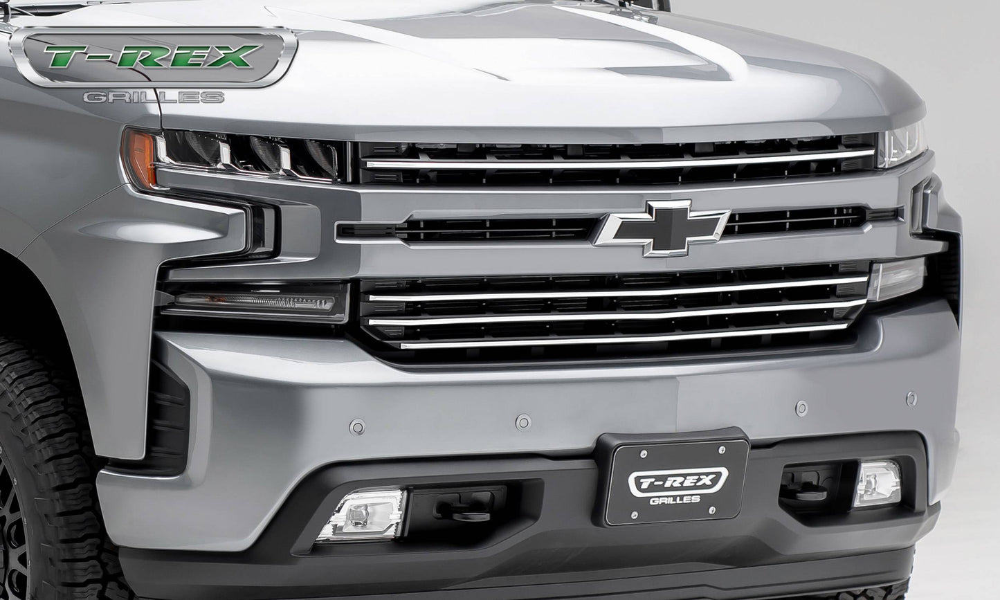 T-Rex 2019 Chevrolet Silverado 1500 Billet Grille, Horizontal Round, 4 Pc, Overlay (Silver Aluminum)