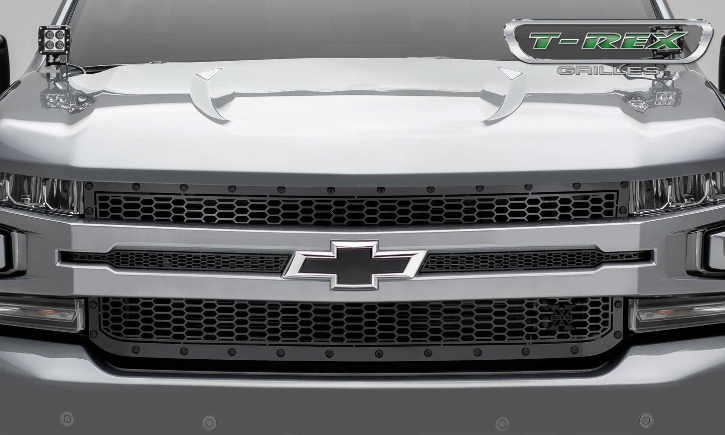 T-Rex 2019 Chevrolet Silverado 1500 Stealth Laser X Grille, 1 Pc, Replacement (Black Mild Steel)