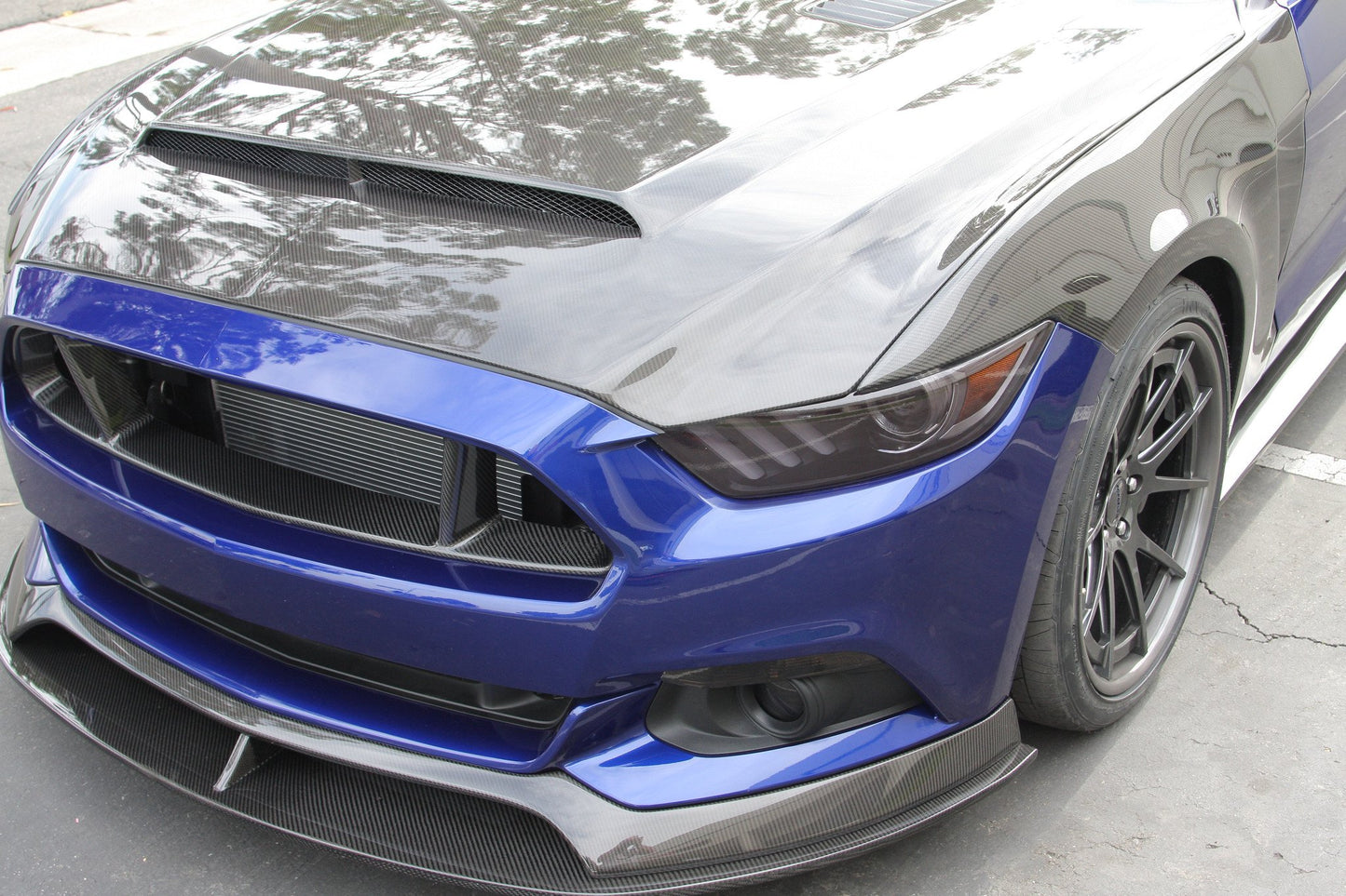 Anderson Composites Double Sided Carbon Fiber Super Snake Style Hood 2015-2017 Ford Mustang