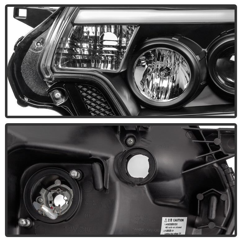 2012-15 Toyota Tacoma Projector Headlights - Light Bar DRL - Black