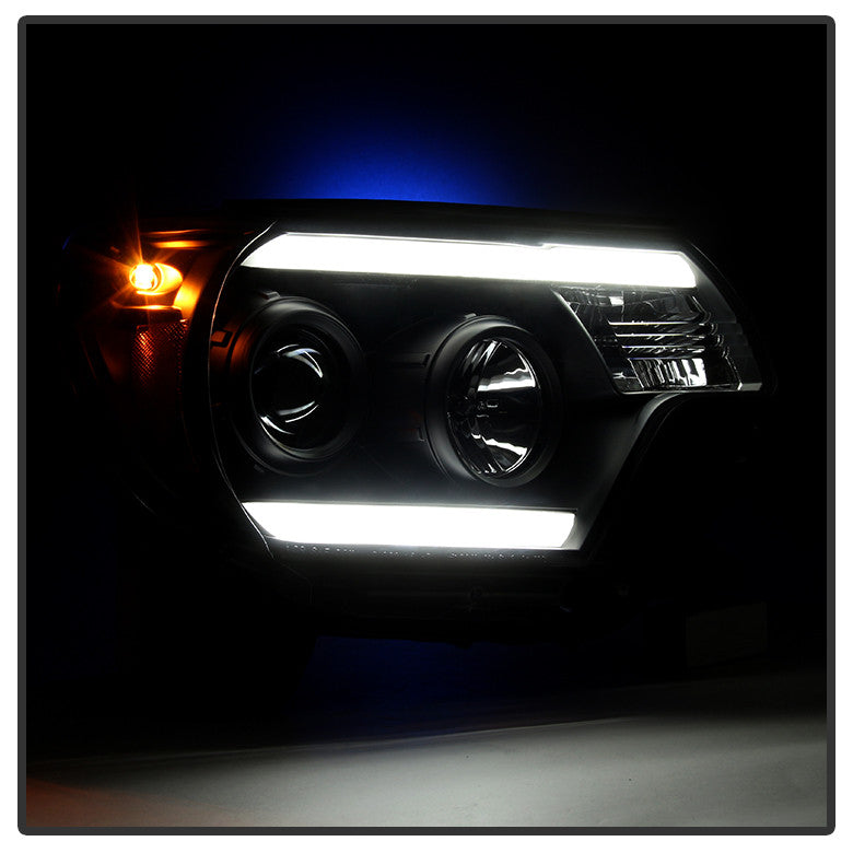 2012-15 Toyota Tacoma Projector Headlights - Light Bar DRL - Black