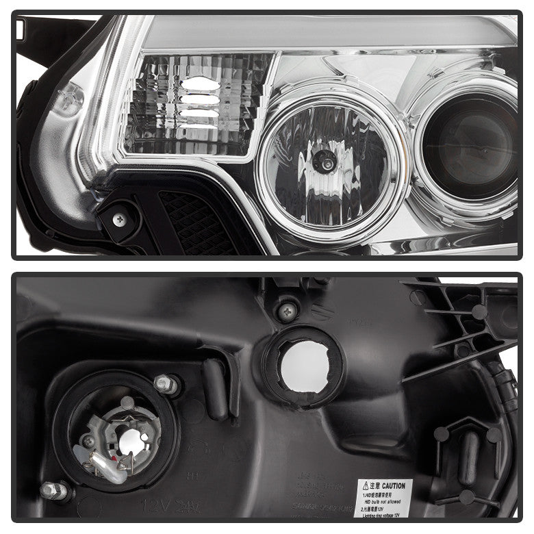 2012-15 Toyota Tacoma Projector Headlights - Light Bar DRL - Chrome