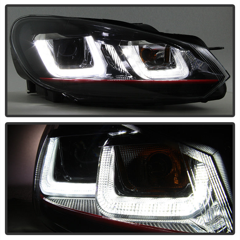 2010-13 Volkswagen Golf / GTI Version 3 Projector Headlights - Halogen Model Only ( Not Compatible With Xenon/HID Model ) - Dual U DRL - Black