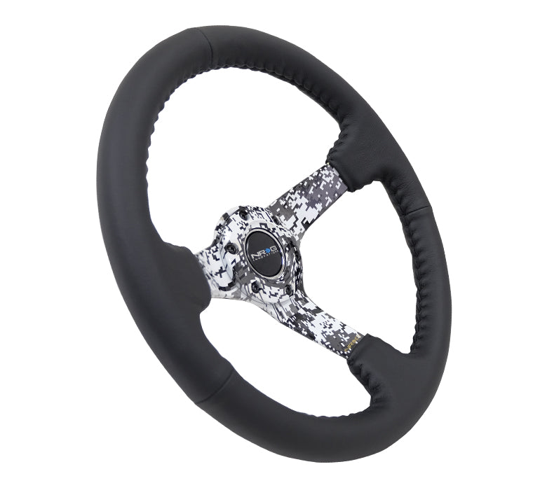 NRG Deep Dish Series Steering Wheel (3" Deep) Black Leather w/Hydrodipped Digi-Camo Spokes (350mm)