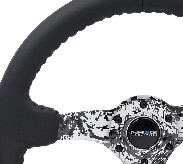 NRG Deep Dish Series Steering Wheel (3" Deep) Black Leather w/Hydrodipped Digi-Camo Spokes (350mm)