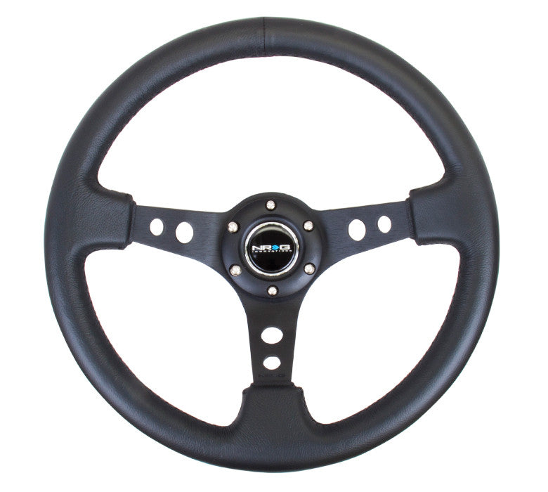 NRG ST-006 Series Steering Wheel (3" Deep) Black Leather, Black 3 Spoke (350mm)