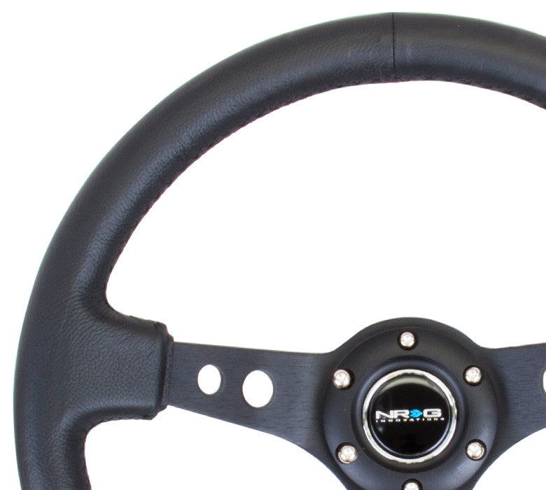 NRG ST-006 Series Steering Wheel (3" Deep) Black Leather, Black 3 Spoke (350mm)