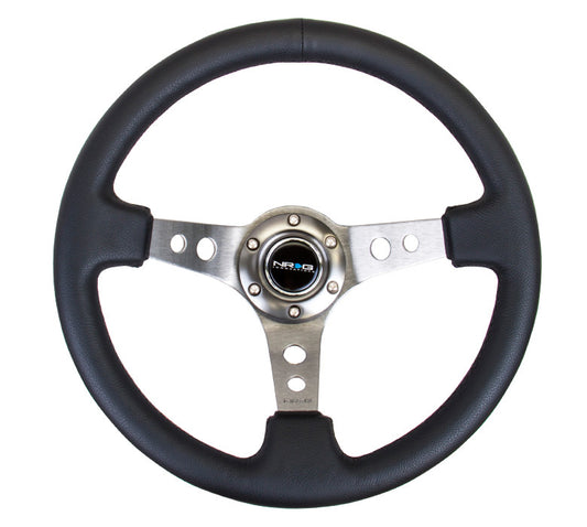 NRG ST-006 Series Steering Wheel (3" Deep) Black Leather, Gun Metal 3 Spoke (350mm)