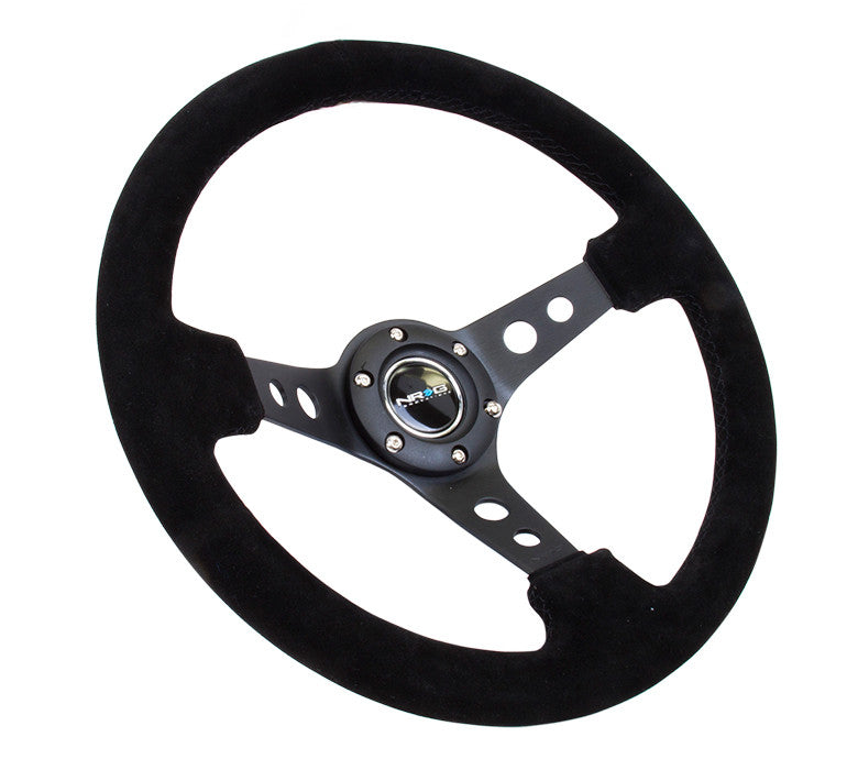 NRG RST-006-S Series Steering Wheel (3" Deep) Black Suede, Black 3 Spoke (350mm)