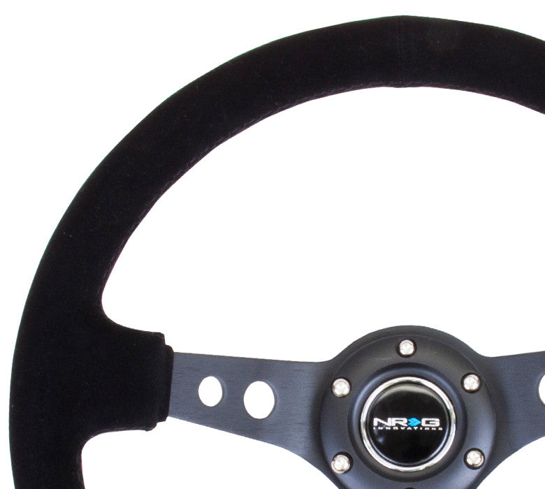 NRG RST-006-S Series Steering Wheel (3" Deep) Black Suede, Black 3 Spoke (350mm)