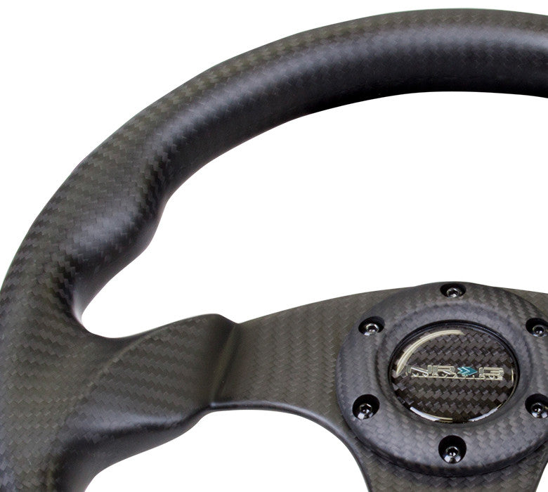 NRG Matte Carbon Fiber Series Steering Wheel Carbon Fiber 3 Spoke Center (320mm) Flat Bottom