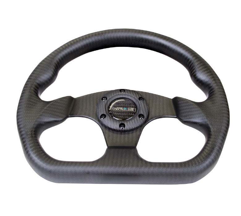 NRG Matte Carbon Fiber Series Steering Wheel Carbon Fiber 3 Spoke Center (320mm) Flat Bottom