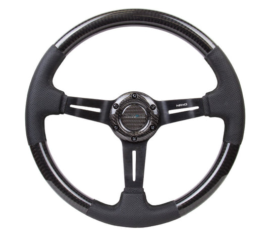 NRG Carbon Fiber Series Steering Wheel Carbon Fiber/Air Leather with Black Stitching (350mm) 1.5" Deep