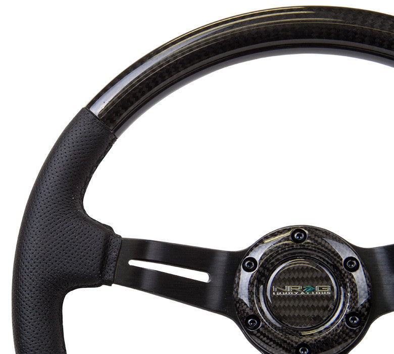 NRG Carbon Fiber Series Steering Wheel Carbon Fiber/Air Leather with Red Stitching (350mm) 1.5" Deep