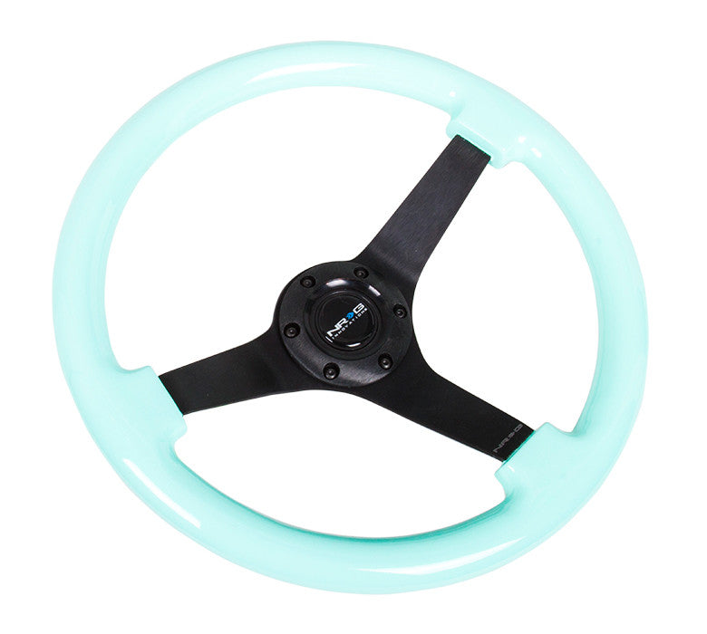 NRG Deep Dish Series Steering Wheel (3" Deep) Mint Fresh Wood Grain, Black Center (350mm)