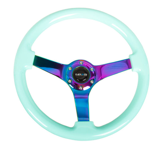 NRG Deep Dish Series Steering Wheel (3" Deep) Mint Fresh Wood Grain, Neo Chrome Center (350mm)