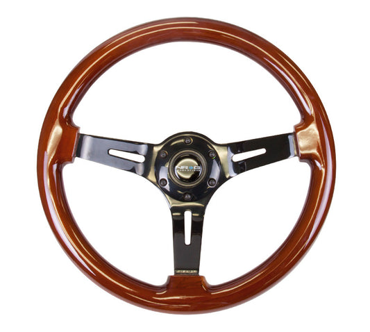 NRG Deep Dish Series Steering Wheel (3" Deep) Wood Finish, Black Center (350mm)