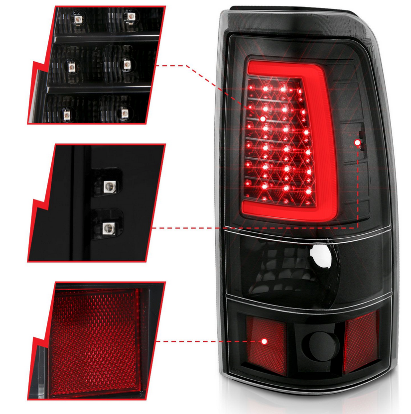 Anzo 2003-2006 Chevy Silverado 1500-2500-3500  SINGLE REAR WHEEL / 07 CLASSIC SINGLE REAR WHEEL LED TAIL LIGHT PLANK STYLE IN BLACK HOUSING (DOES NOT FIT DUALLY MODELS)