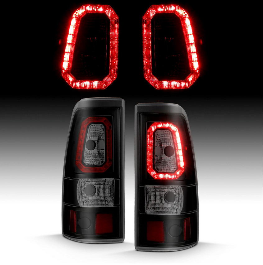 Anzo 2003-2006 Chevy Silverado 1500-2500-3500 SINGLE REAR WHEEL LED TAIL LIGHTS PLANK STYLE IN BLACK HOUSING WITH SMOKE LENS (DOES NOT FIT DUALLY MODELS)