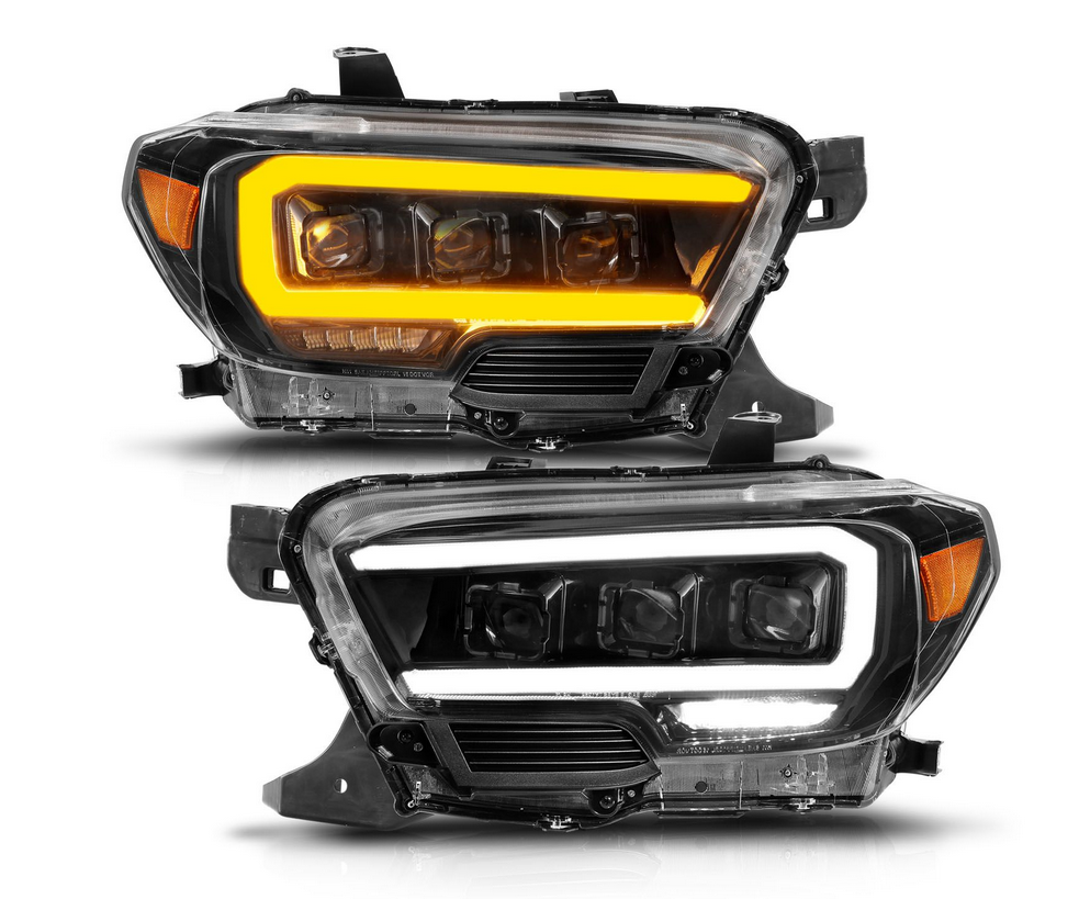 2016-2022 Toyota Tacoma Black Full LED Projector Plank Style Headlights w/ Initiation Feature & Sequential